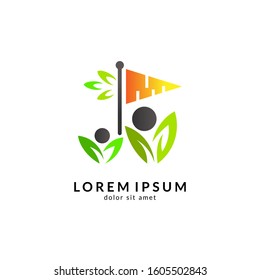 Human with leaf logo concept, medical clinic, healthy family logo, people health care and medicine vector illustration
