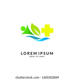 Human with leaf logo concept, medical clinic, healthy family logo, people health care and medicine vector illustration