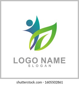 Human With Leaf Logo Concept, Medical Clinic, Healthy Family Logo, People Health Care And Medicine Vector Illustration