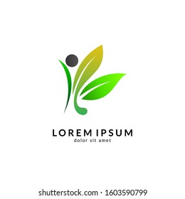 Human leaf logo design, people health care, organic and healthy food, green logos, vector illustration