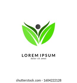 Human leaf logo design, people health care, organic and healthy food, green logos, vector illustration