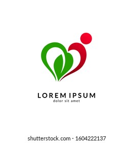 Human leaf logo design, people health care, organic and healthy food, green logos, vector illustration