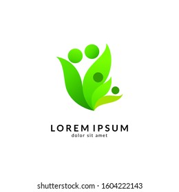 Human leaf logo design, people health care, organic and healthy food, green logos, vector illustration