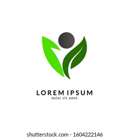 Human leaf logo design, people health care, organic and healthy food, green logos, vector illustration