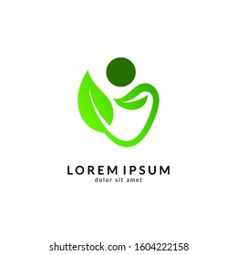 Human leaf logo design, people health care, organic and healthy food, green logos, vector illustration