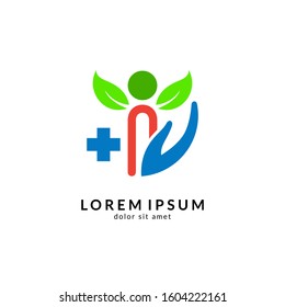 Human leaf logo design, people health care, organic and healthy food, green logos, vector illustration