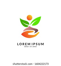 Human leaf logo design, people health care, organic and healthy food, green logos, vector illustration