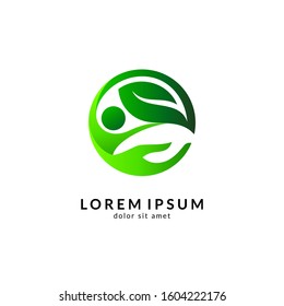 Human leaf logo design, people health care, organic and healthy food, green logos, vector illustration