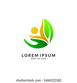 Human leaf logo design, people health care, organic and healthy food, green logos, vector illustration
