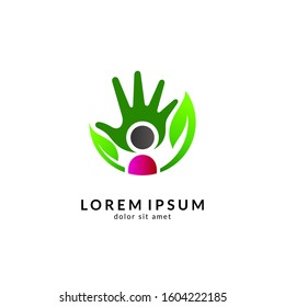 Human leaf logo design, people health care, organic and healthy food, green logos, vector illustration