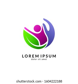 Human leaf logo design, people health care, organic and healthy food, green logos, vector illustration