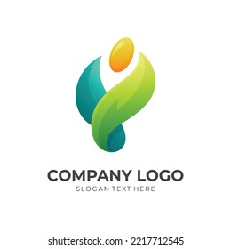 human leaf logo design people and leaf combination logo with 3d colorful style