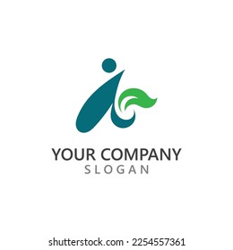 Diseño del logotipo de Human With Leaf gente personaje naturaleza verde 
vector de plantilla