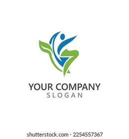 Human With Leaf logo design people character figure green nature 
template vector