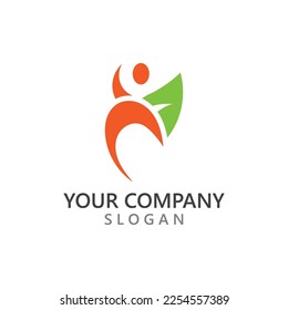 Human With Leaf logo design people character figure green nature 
template vector