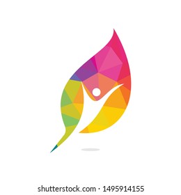 Human Leaf Logo Design.Human character figure on green leaf. Ecology and bio product creative sign. Nature symbol.