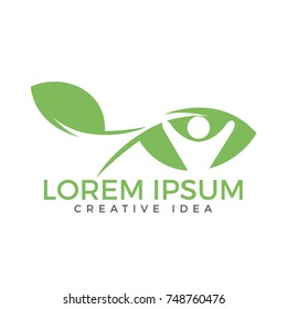 Human Leaf Logo Design.Human character figure on green leaf. Ecology and bio product creative sign. Nature symbol.