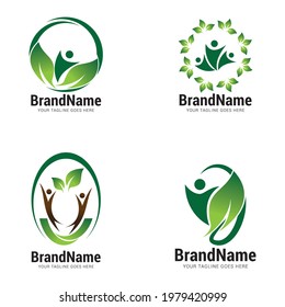 Human leaf logo icon vector template.