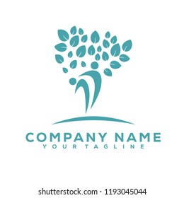 Human Leaf Tree Icon Medical Therapy Vector Design Logo Sea Green Creative Luxury