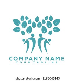 Human Leaf Tree Icon Medical Therapy Vector Design Logo Sea Green Creative Luxury