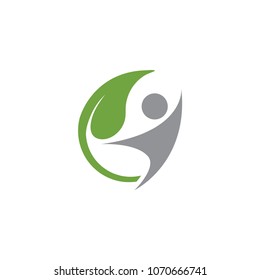 Human and leaf wellness logo icon design template vector