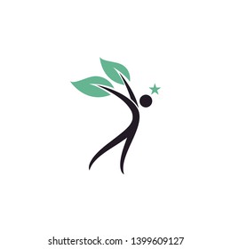 human and leaves health care wellness vector logo design