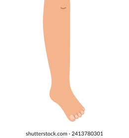 Human left leg isolated on white background in cartoon styler. Learning body parts for kids. Front side.Vector illustration