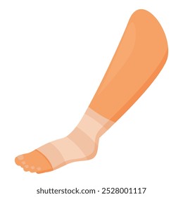 Human leg with ankle wrapped in bandage illustrating first aid treatment for sprain or fracture