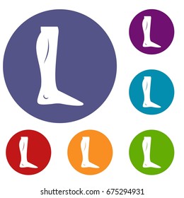 Human leg icons set in flat circle reb, blue and green color for web