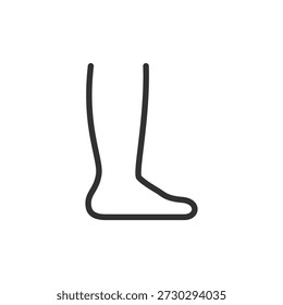 Menschliches Bein, lineares Symbol. Körperteil und Anatomie der unteren Gliedmaßen. Linie mit editierbarem Strich.