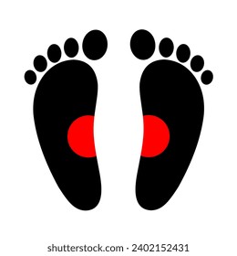Human leg vector icon with red area. Two footprints on a white background. Suitable for foot signs and foot health logos.