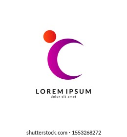 Human Letter C Logo Design. Initial Letter Combination With People Logo Concept. Unique Lettermark Symbol