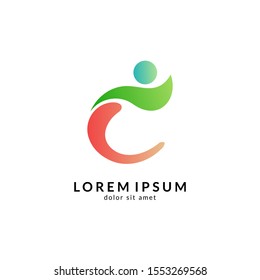 Human Letter C Logo Design. Initial Letter Combination With People Logo Concept. Unique Lettermark Symbol