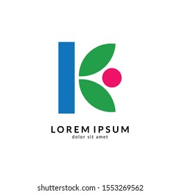 Human Letter K Logo Design. Initial Letter Combination With People Logo Concept. Unique Lettermark Symbol