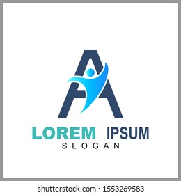 Human Letter A Logo Design. Initial Letter Combination With People Logo Concept. Unique Lettermark Symbol