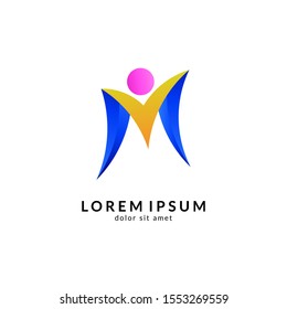 Human Letter M Logo Design. Initial Letter Combination With People Logo Concept. Unique Lettermark Symbol