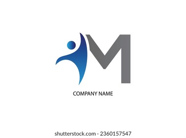 Human with letter M logo design concept template