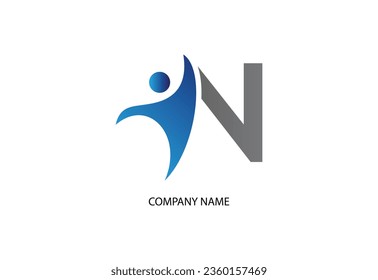 Human with letter N logo design concept template