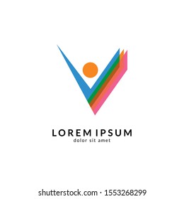 Human Letter V Logo Design. Initial Letter Combination With People Logo Concept. Unique Lettermark Symbol