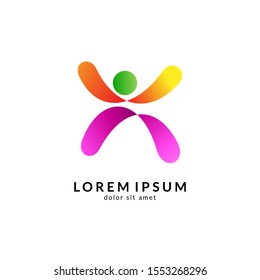 Human Letter X Logo Design. Initial Letter Combination With People Logo Concept. Unique Lettermark Symbol