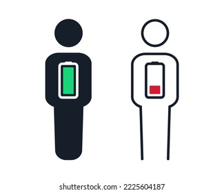 Human level energy. Person with battery icon. Illustration vector