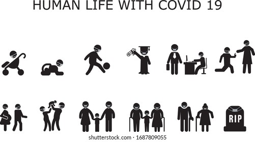 if human life with corona virus illustration silhouette vector