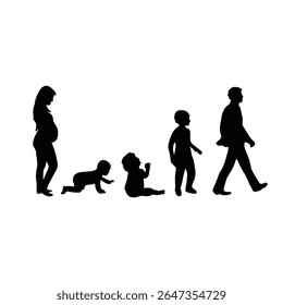 Human Life Cycle Silhouette – From Pregnancy to Adulthood Vector Illustration