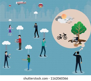 Human life in future,so far from nature., vector, illustration.