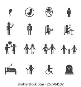 Human Life Icons, Mono Vector Symbols