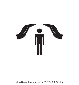 Human life insurance sign icon. Hands protect man vector symbol.