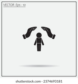 Human life insurance sign icon. Hands protect man symbol. Health insurance. 
