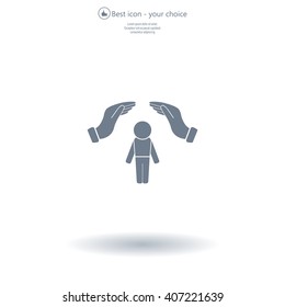 Human life insurance sign icon. Hands protect man symbol. Health insurance. 