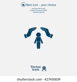 Human life insurance sign icon. Hands protect man symbol. Health insurance. 