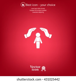 Human life insurance sign icon. Hands protect man symbol. Health insurance. 